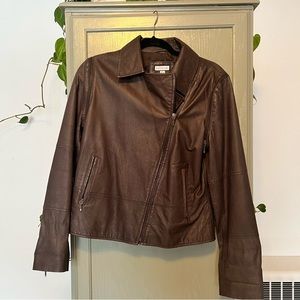 100% Brown Leather Jacket that zips off into Vest